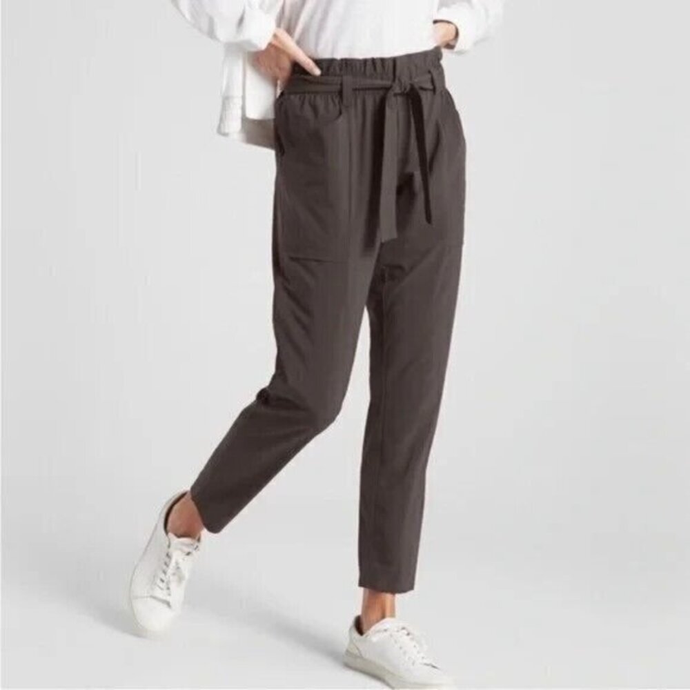 Athleta Olive Green Skyline Paperbag Waist Pants Belted